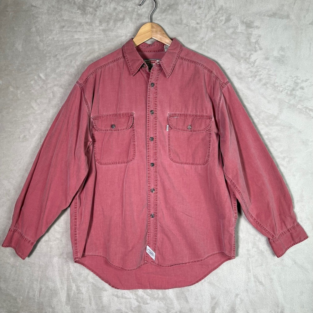 Vintage Levis Shirt Large 90s Button Up Dusky Red‎ Long Sleeve Cotton Western